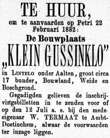 Klein Gussinklo, Lintelo - Graafschapbode, 11-06-1881
