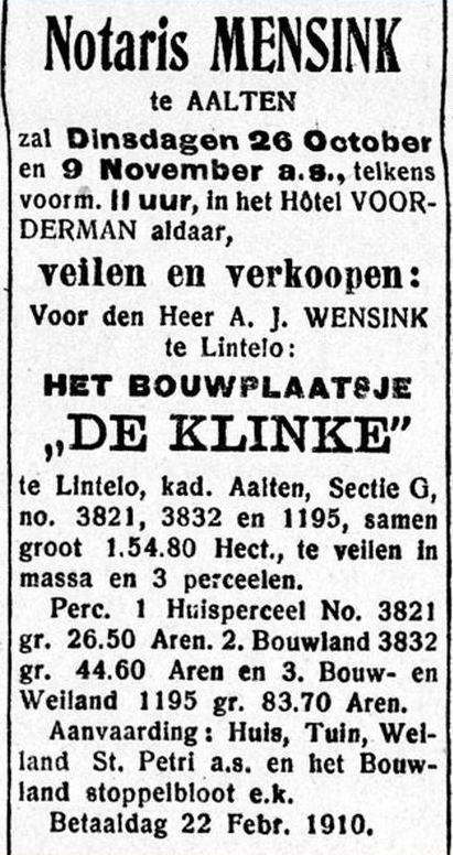 Lintelo, De Klinke, Graafschapbode-16-10-1909