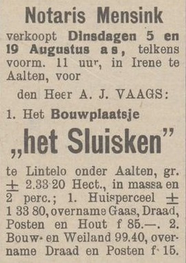 Sluisken, Lintelo - Aaltensche Courant, 25-07-1930