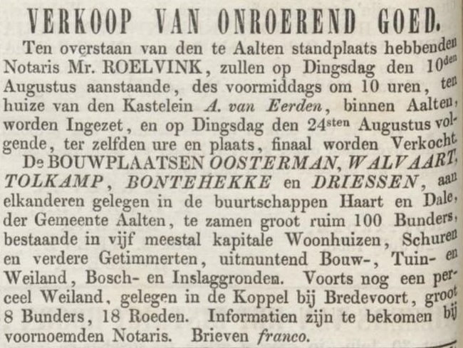 Oosterman, Walfaart, Tolkamp, Bontehekke, Driessen - Opregte Haarlemsche Courant, 28-07-1858