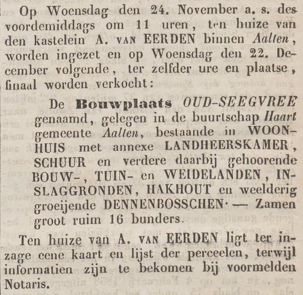 Oud Zichtvree, Haart - Zutphensche Courant, 13-11-1858