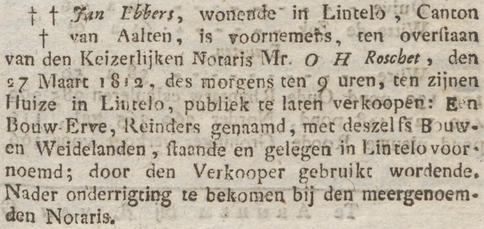 Reinders, Lintelo - Staatkundig dagblad van het departement van den Boven-Ĳssel, 21-03-1812