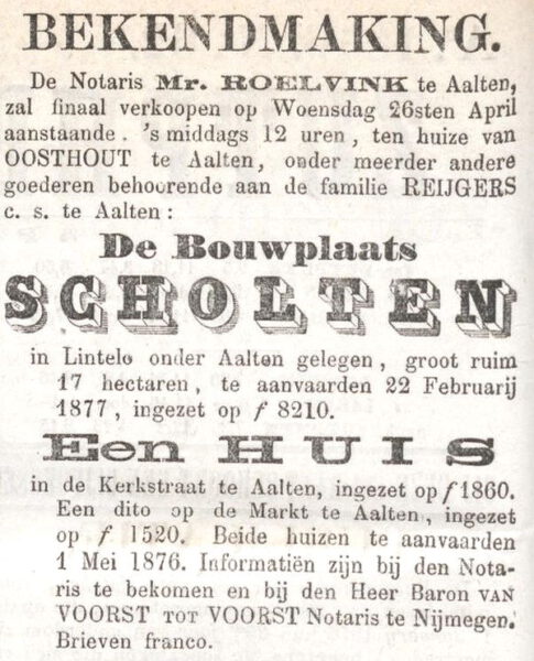 Scholten, Geste, Reigershuis - Zutphensche Courant, 20-04-1876