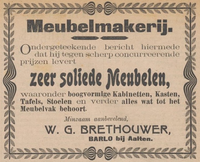 W.G. Brethouwer, meubelmaker - Aaltensche Courant, 24-07-1909