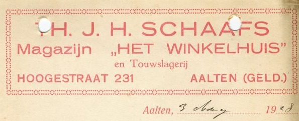 1928 Th.J.H. Schaafs, magazijn 'Het Winkelhuis' en touwslagerij, Hoogestraat 231