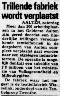 Trillende fabriek wordt verplaatst (Wisselink Textiel) - Telegraaf, 16 augustus 1980