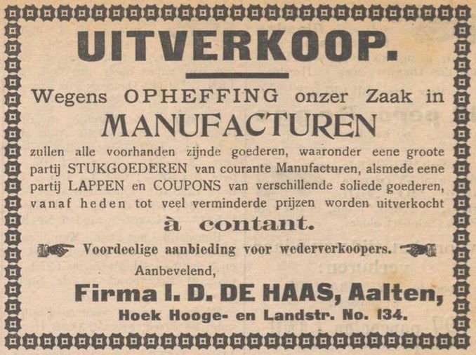 De Haas manufacturen - Aaltensche Courant, 16-07-1910