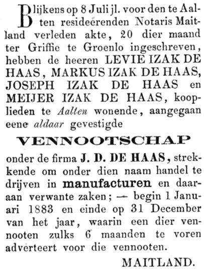De Haas manufacturen - Graafschapbode, 25-07-1883