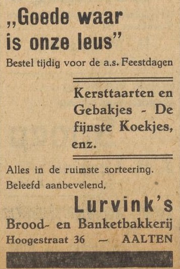 Hogestraat 36, Aalten (Bakkerij Lurvink), Aaltensche Courant, 21-12-1945