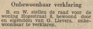 Hogestraat 8, Aalten onbewoonbaar - Twentsch Dagblad Tubantia, 13-11-1953