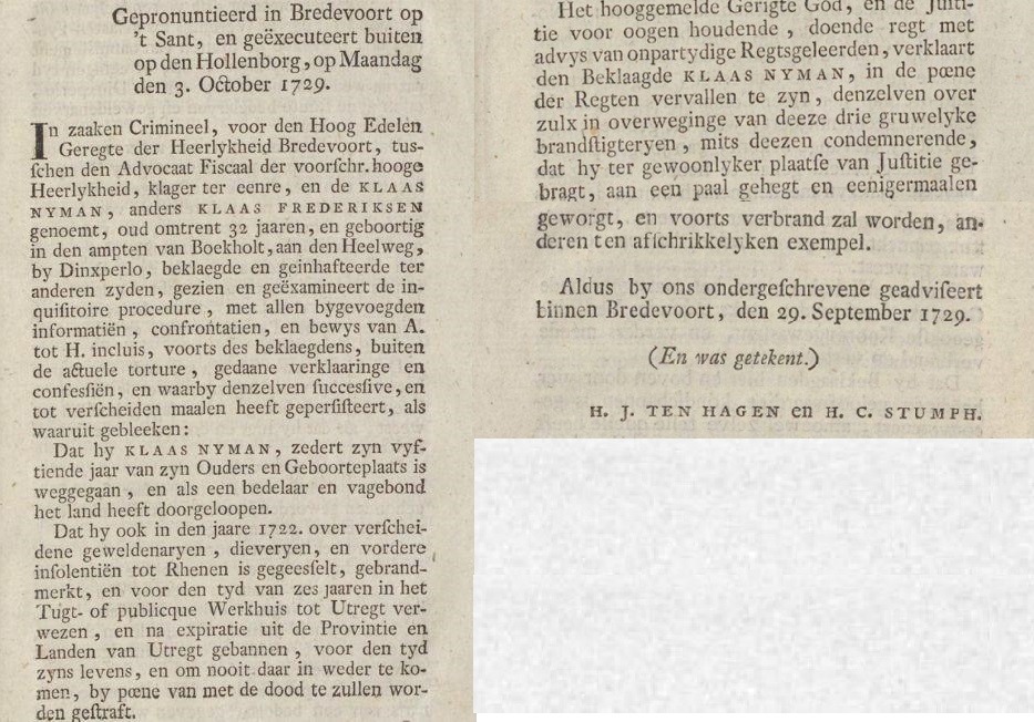 Executie Klaas Nijman, Hollenberg, 03-10-1729