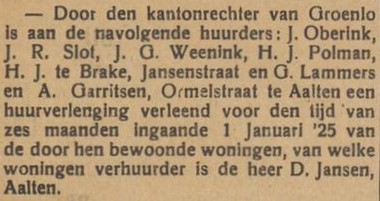 Jansenstraat, Aalten - Aaltensche Courant, 30-12-1924