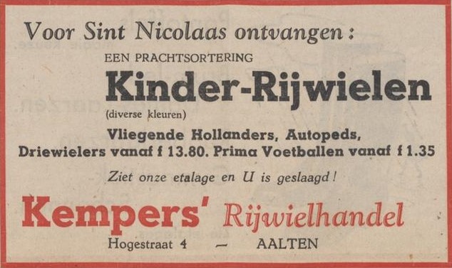 Kempers' Rijwielhandel - Aaltensche Courant, 29-11-1949
