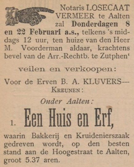 Bakkerij / Kruidenier Kluvers - Aaltensche Courant, 27-01-1900