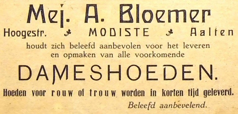 Mej. A. Bloemer, Hogestraat Aalten, 1913 (coll. EHDC)