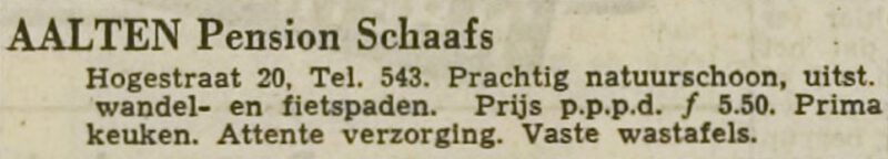 Pension Schaafs, Hogestraat 20, Aalten - Nieuwe Leidsche Courant, 06-06-1953