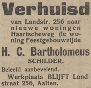 Schilder Bartholomeus verhuisd - Aaltensche Courant, 20-01-1920