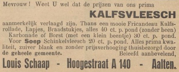 Slagerij Louis Schaap, Hogestraat A140 - Nieuwe Aaltensche Courant, 20-06-1933