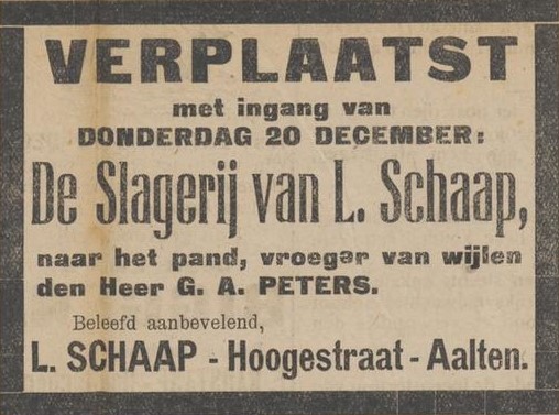 Slagerij Schaap, Hogestraat - Aaltensche Courant, 18-12-1923