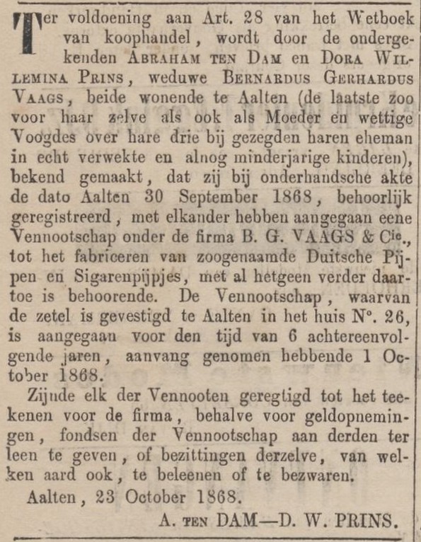 Ten Dam & Vaags - Zutphensche Courant, 28-10-1868