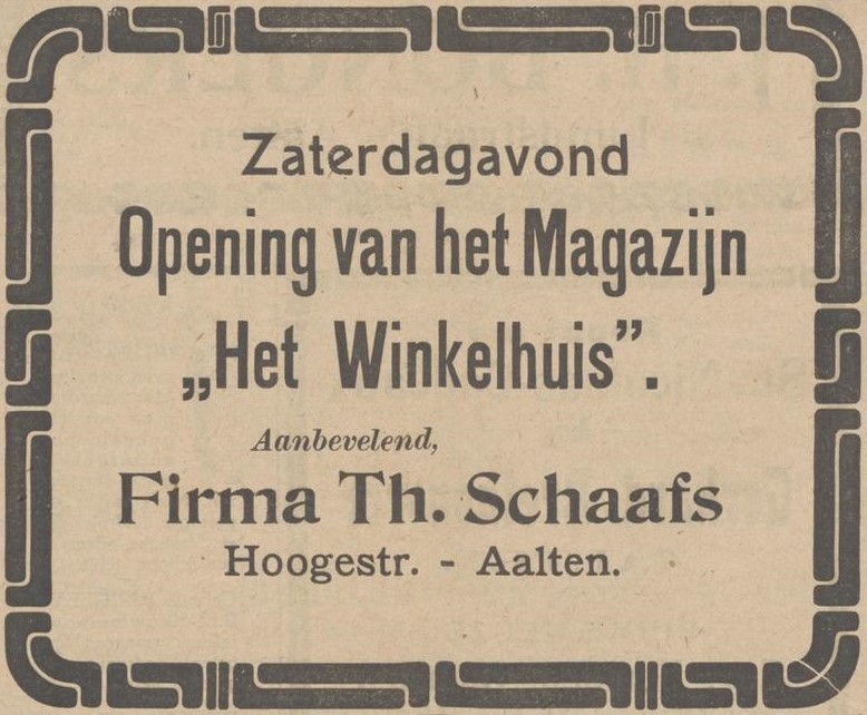 Het Winkelhuis, Hogestraat - Aaltensche Courant, 25-11-1927