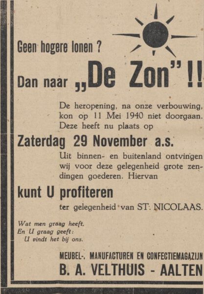 B.A. Velthuis 'De Zon' - Aaltensche Courant, 28-11-1947