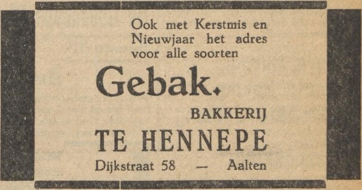 Bakkerij Te Hennepe, Dijkstraat, Aalten - Aaltensche Courant, 20-12-1946