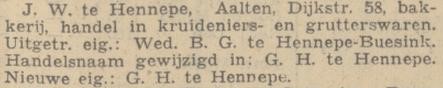 Bakkerij Te Hennepe, Dijkstraat, Aalten - Arnhemsche Courant, 03-06-1935