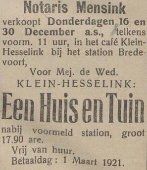 Klein-Hesselink, bij Station Bredevoort - Aaltensche Courant, 07-12-1920