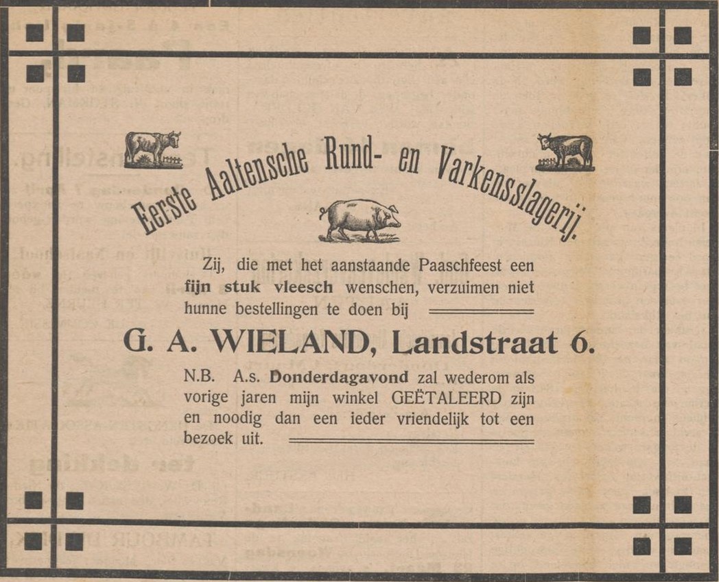 Landstraat 6, Aalten (Wieland, slager) - Aaltensche Courant, 23-03-1910