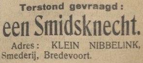 Smederij Klein Nibbelink, Bredevoort - Nieuwe Aaltensche Courant, 17-08-1920
