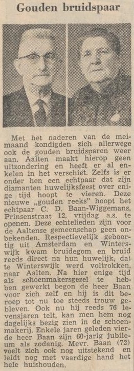 Baan, gouden bruidspaar - Dagblad Tubantia, 20-04-1961