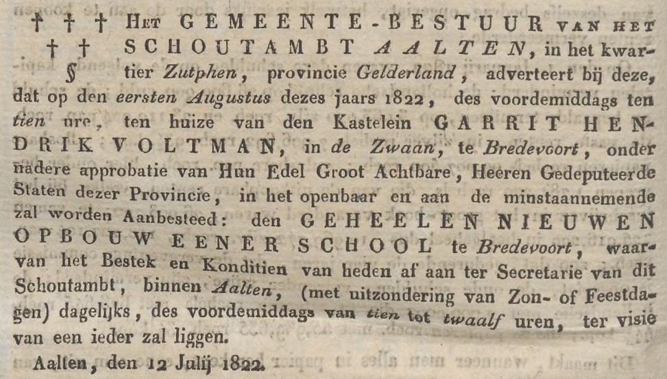 De Zwaan, Bredevoort (Voltman) - Arnhemsche Courant, 20-07-1822