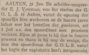 E.J. Vreeman, pensioen GOLS - Zutphensche Courant, 01-02-1921