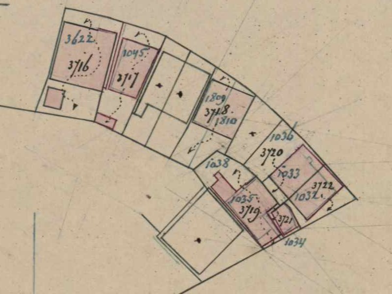 Hoek Bredevoortsestraatweg-Prinsenstraat, Aalten (Smederij Buesink) - Fragment kadastrale kaart, 1882