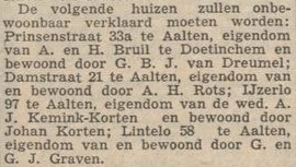 Onbewoonbaar verklaard - Zutphens dagblad, 27-04-1957