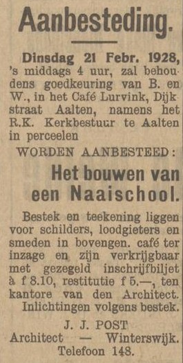 R.K. Naaischool, Aalten - Aaltensche Courant, 10-02-1928