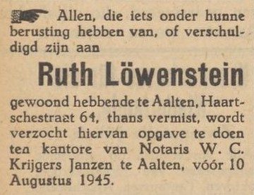 Ruth Löwenstein - Aaltensche Courant, 24-07-1945