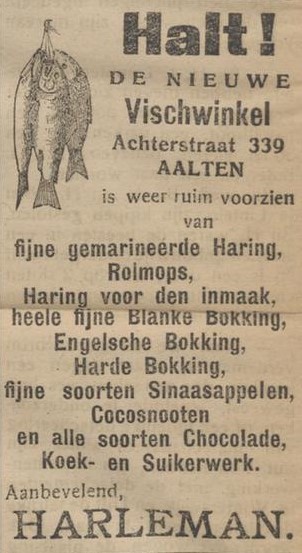 Viswinkel Harleman, Achterstraat 339 - Aaltensche Courant, 23-01-1920