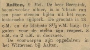Beernink, voorhistorische bijlen - Zutphensche Courant, 11-05-1910