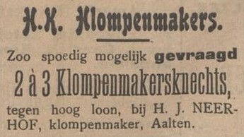 H.J. Neerhof, klompenmaker - Aaltensche Courant, 13-11-1909