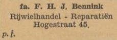 Hogestraat 45, Aalten (Bennink Rijwielhandel) - Aaltensche Courant, 30-12-1947