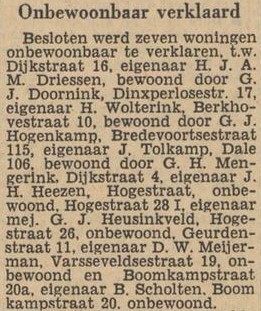Onbewoonbaar verklaard, Aalten - Dagblad Tubantia, 19-01-1955