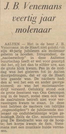 Twentsch Dagblad Tubantia, 07-09-1965 J.B. Venemans 40 jaar molenaar