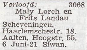 Verloving Landau-Lorch - Het Joodsche Weekblad, 05-06-1942