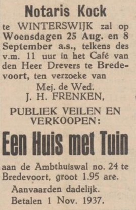 Ambthuiswal 24, Bredevoort (Frenken) - Aaltensche Courant, 17-08-1937