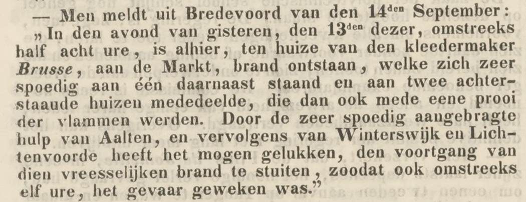 Markt 7, Bredevoort - Provinciale Geldersche en Nijmeegsche Courant, 18-09-1844