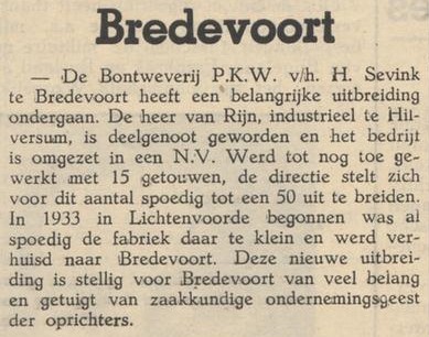 Bontweverij Sevink, Bredevoort - Aaltensche Courant, 04-08-1939