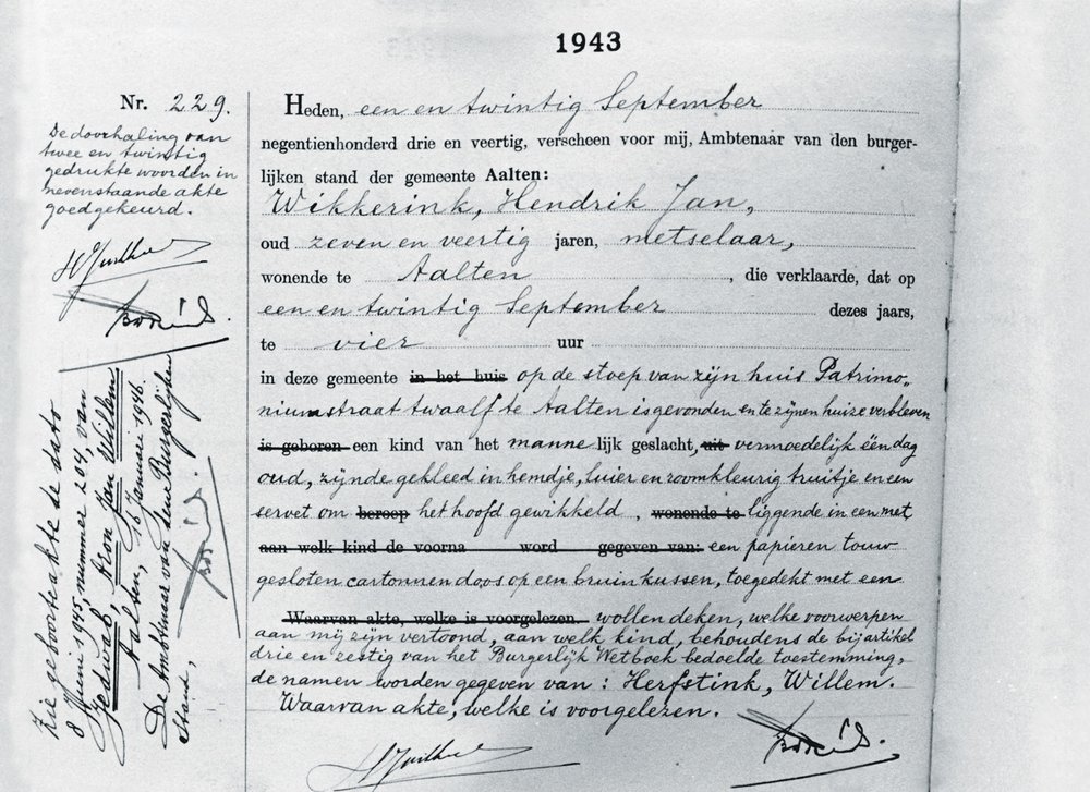 Geboorteakte Willem Herfstink (Aron Jan Willem Jedwab), 21-09-1943 te Aalten