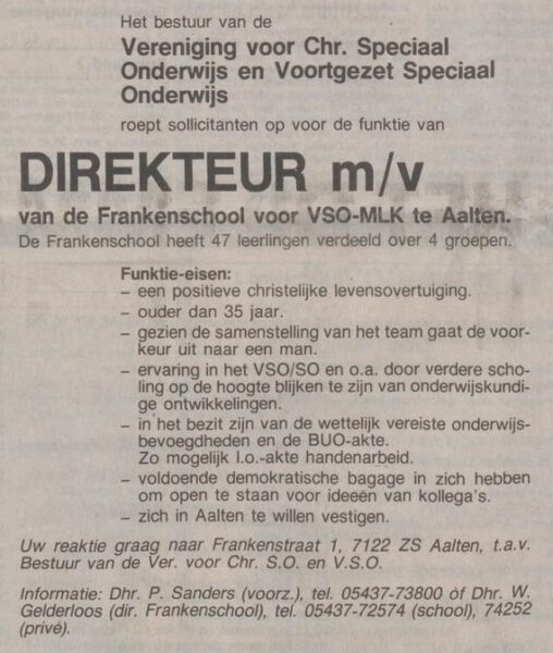 Frankenschool, Aalten - Trouw, 28-04-1990